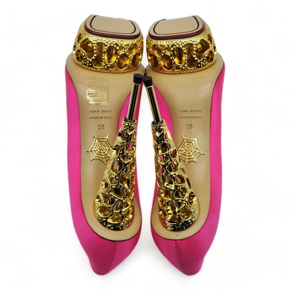 Charlotte Olympia Objets D'Art Gold Sculptured Heel Pumps | Pink | NEW $650 - Picture 6 of 7